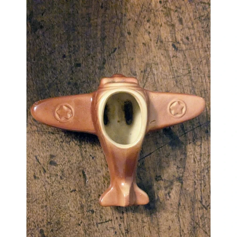 Vintage FAPCO Ceramic Fighter Plane Planter 1940s WWII Military Star Pottery